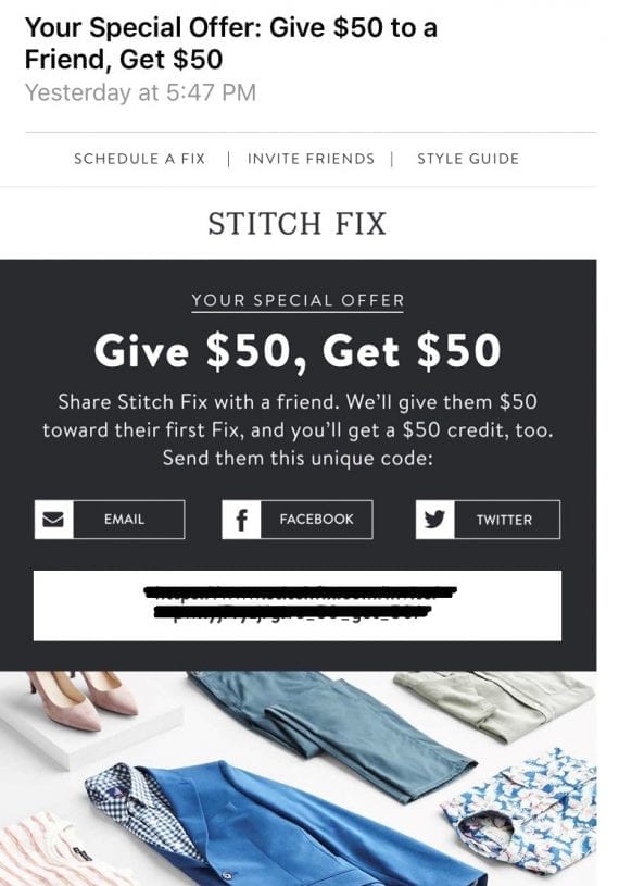 This email offer from Stich Fix is intended to reach new customers — and existing ones.