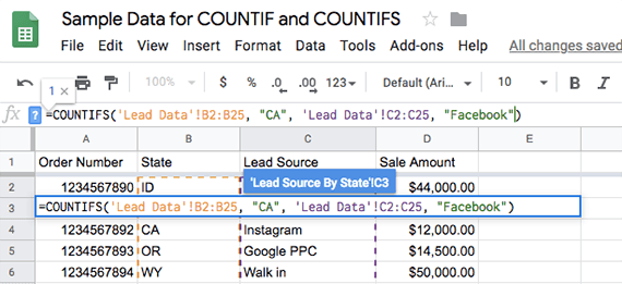 Google Sheets COUNTIFS example. - purshoLOGY The COUNTIFS formula will allow for several series of range and criterion pairs separated by a comma.