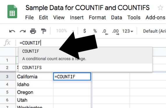 Google Sheets COUNTIF example - purshoLOGY Google Sheets will recognize the COUNTIF formula as you start to type it.