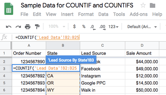Sample data for COUNTIF and COUNTIFS in Google Sheets - purshoLOGY The range should appear as you select it in the Google Sheets' formula bar. Then type a comma and the criterion value.