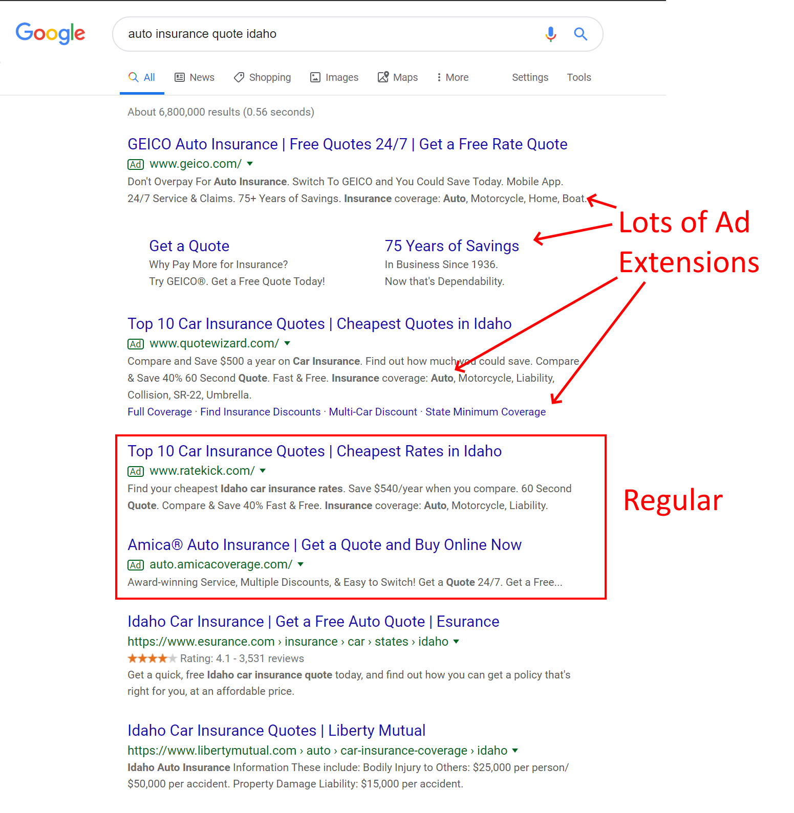 “Regular” search ads include the basics: headlines, description, and a URL. Many ads, however, also include extensions.