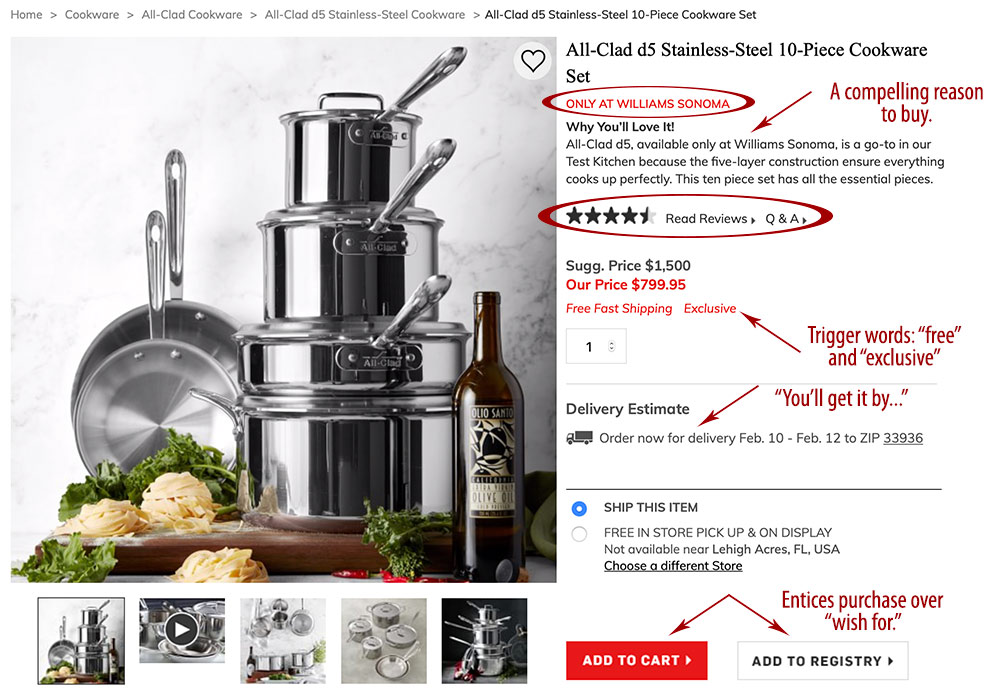 Williams Sonoma All Clad page features