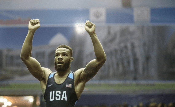 Jordan Burroughs is an American freestyle Olympic champion, and one the wrestlers likely to compete in the trails. <em>Photo: Meghdad Madadi via Wikipedia.</em>