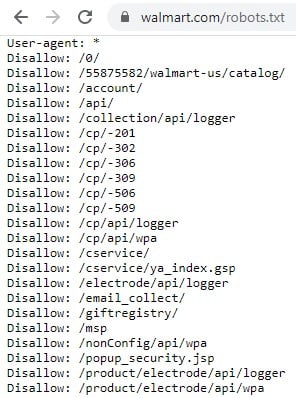 - purshoLOGY Walmart.com’s robots.txt file “disallows” bots from accessing many areas of its site.