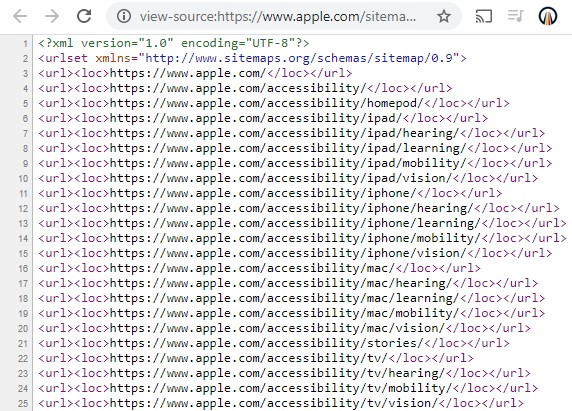 Apple.com’s XML sitemap contains references to the pages that Apple wants bots to crawl.