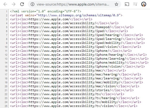 Applecoms XML sitemap contains references to the pages that Apple wants bots to crawl