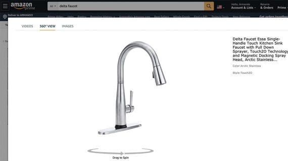 Amazon allows third-party sellers, including DTC businesses such as Delta Faucets, to add 360-degree product animations.
