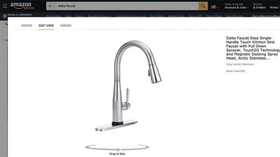 Amazon allows third party sellers including DTC businesses such as Delta Faucets to add 360 degree product animations