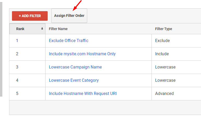 Modify the filter order by clicking the “Assign Filter Order” button.