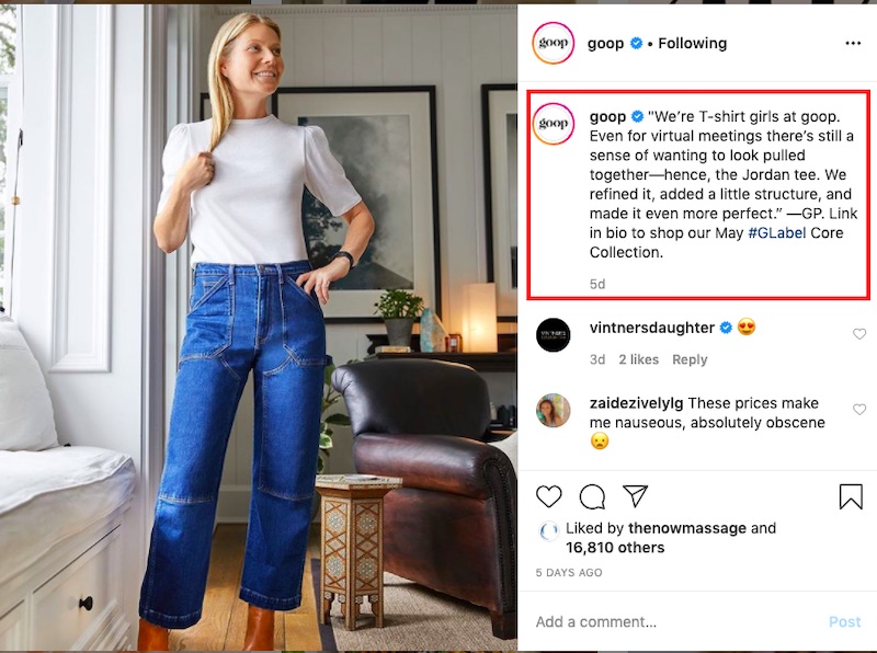 It's clear from the caption that the t-shirt in this image is from Goop, a clothing retailer.