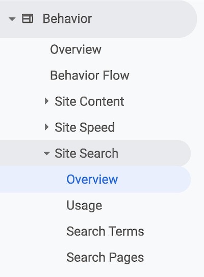 Once configured, your internal site search data will show up in Google Analytics at Behavior > Site Search.