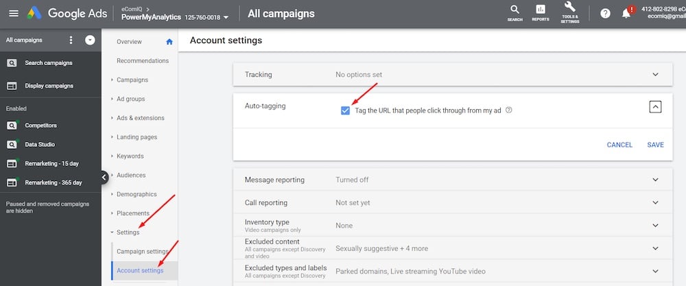 Ensure you have auto tagging enabled in Google Ads at Settings > Account Settings