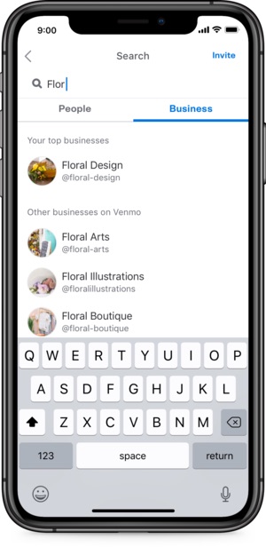 Using P2P business profiles, such as this example from Venmo, merchants appear in the app’s directory, thereby connecting with new customers.