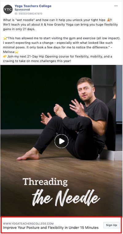 Screenshot of Your Teachers College yoga-course ad