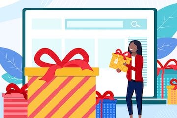 Illustration of a shopper with Christmas packages