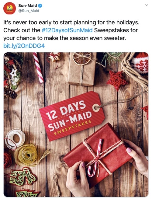 Web page describing Sun Maid's 12 Days of Sun-Maid Sweepstakes