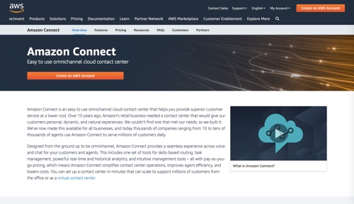 Screen capture of Amazon Connect's home page