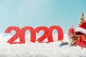 Illustration of a Christmas wreath with the letters "2020"