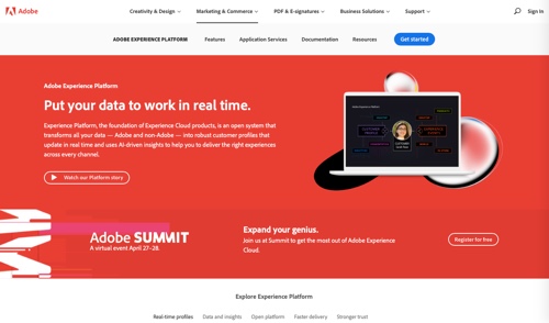 Home page of Adobe Experience Platform