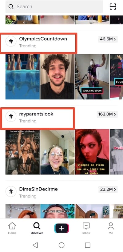 Screenshot of a TikTok screen showing hashtags.