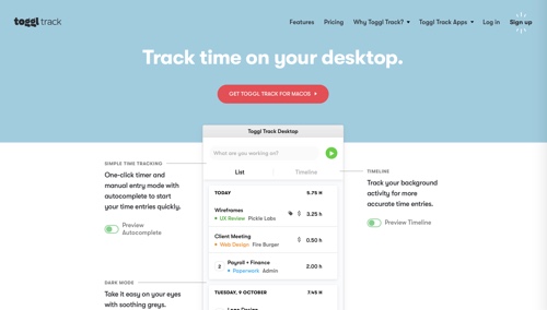 Home page: Toggl Track