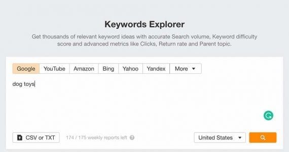 Screenshot of Ahrefs Keywords Explorer.
