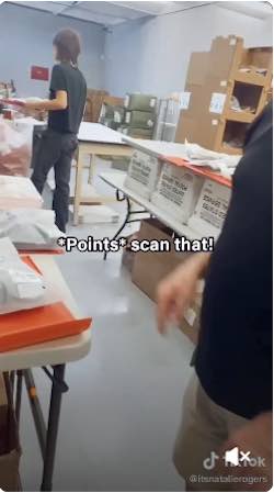 Screenshot of a TikTok video of a merchant packing orders