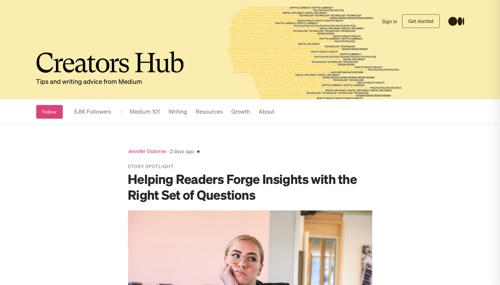 Page d'accueil: Medium Creators Hub