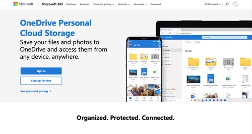 Home page of OneDrive