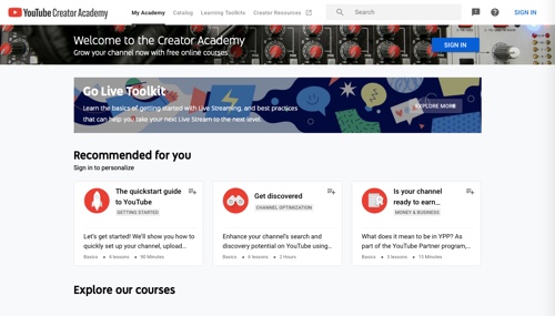 Screenshot of YouTube Creator Academy