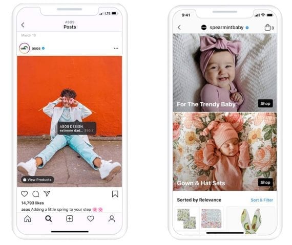 Two phone screenshots of retailers on Instagram 