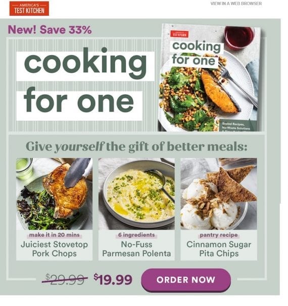 Screenshot of a marketing email from America's Test Kitchen