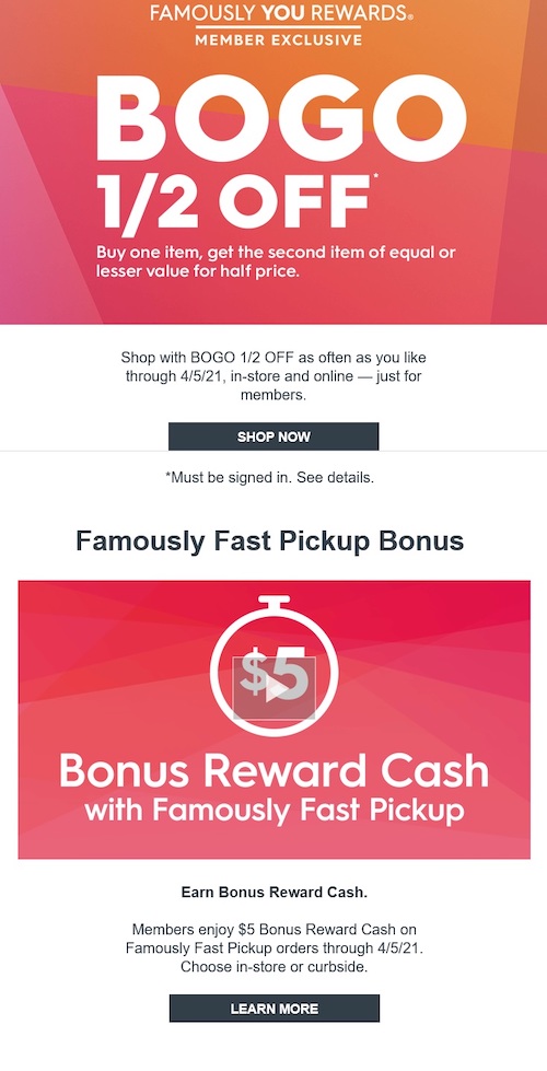 Screenshot of a marketing email from Famous Footwear.