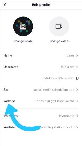 Screenshot of TikTok "Edit" profile page Screenshot of TikTok "Edit" profile page
