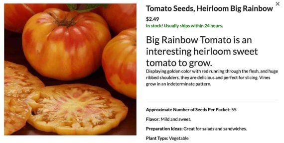 Screenshot of Heirloom Big Rainbow tomato seeds from Ferry Morse Screenshot of Heirloom Big Rainbow tomato seeds from Ferry Morse