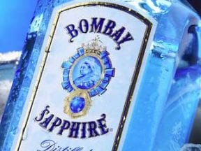 Photo of a bottle of Bombay Sapphire gin.