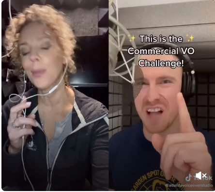 Screenshot of a "duetting" video showing a female a left and a male at right impersonating her simultaneously. Screenshot of a "duetting" video showing a female a left and a male at right impersonating her simultaneously.