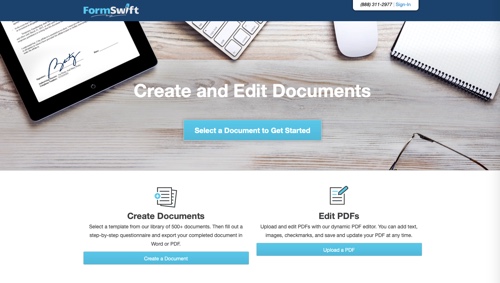 Home page of FormSwift