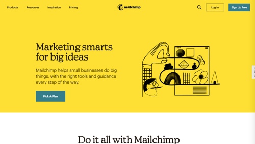 Home page of Mailchimp