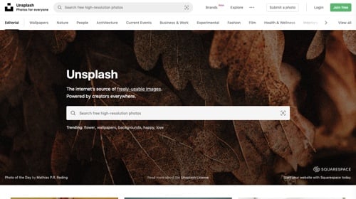 Page d'accueil d'Unsplash Page d'accueil d'Unsplash