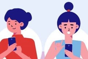 Screenshot of Pinduoduo's video showing an illustration of two women shopping on a phone