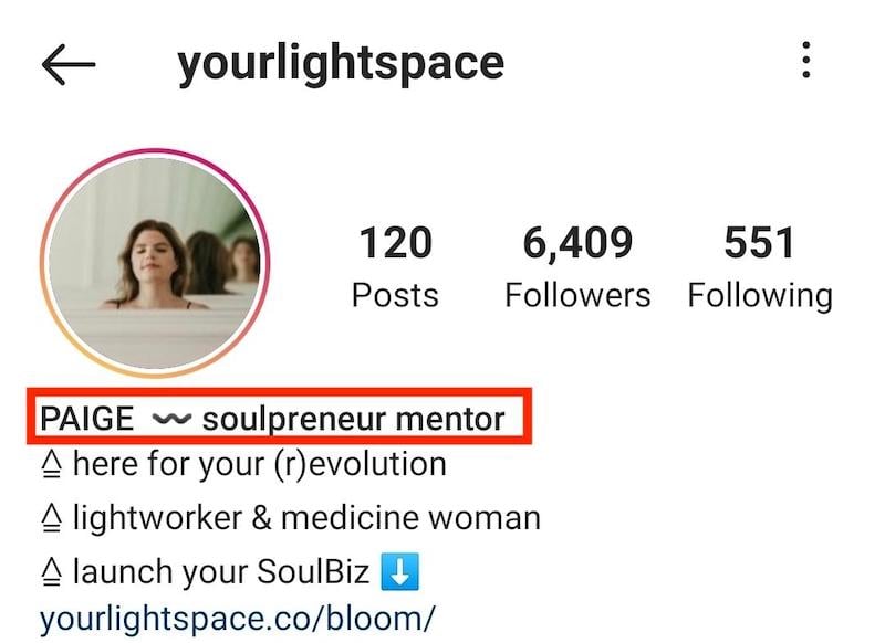 Capture d'écran de la bio de l'utilisateur Instagram @yourlightspace. Capture d'écran de la bio de l'utilisateur Instagram @yourlightspace.