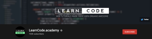 Page de chaîne YouTube pour LearnCode.academy