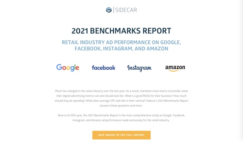 Screenshot of Sidecar's "2021 Benchmarks Report" web page.