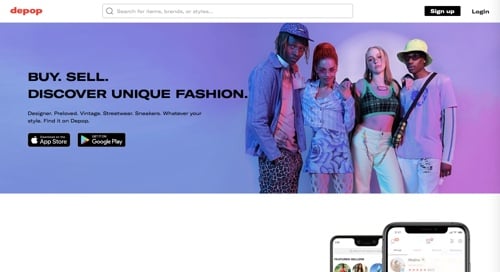 Page d'accueil de Depop Page d'accueil de Depop