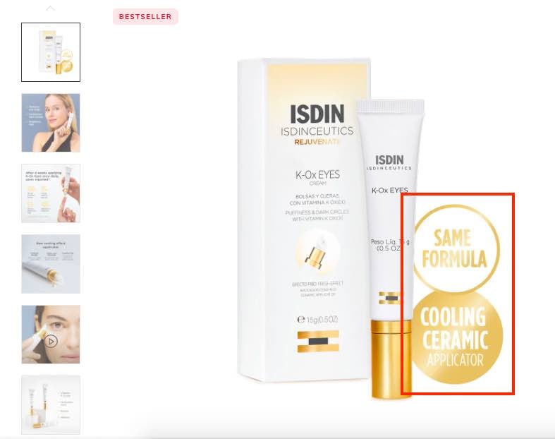 Capture d'écran de la page du produit pour la crème pour les yeux ISDIN Capture d'écran de la page du produit pour la crème pour les yeux ISDIN