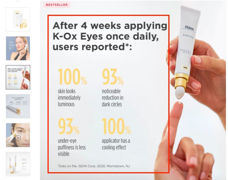 Capture d'écran de la page du produit pour la crème pour les yeux ISDIN
