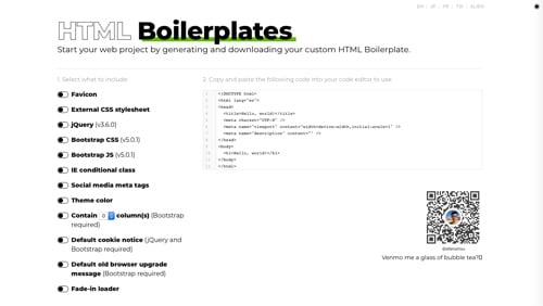 Home page of HTML Boilerplates