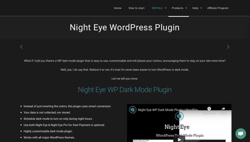 Home page of Night Eye WordPress Plugin