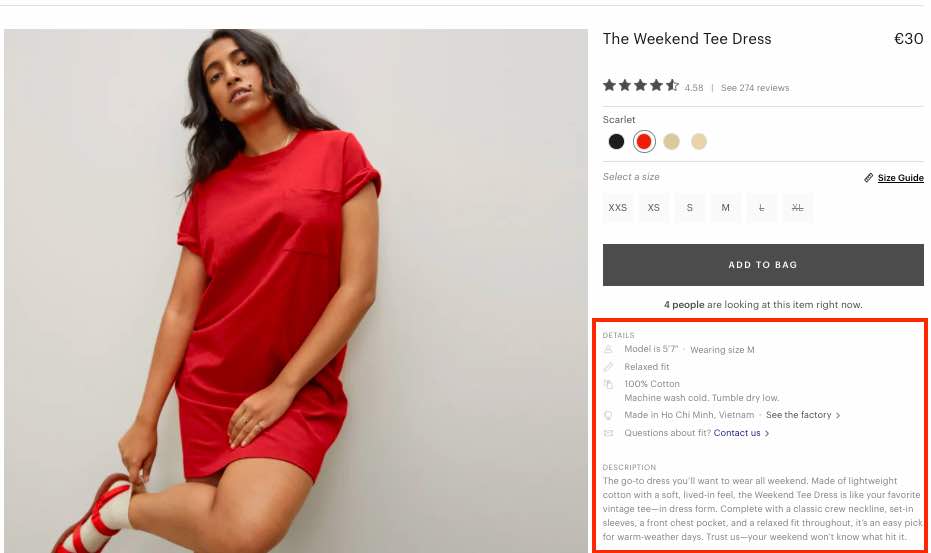 Capture d'écran de la page produit de The Weekend Tee Dress Capture d'écran de la page produit de The Weekend Tee Dress